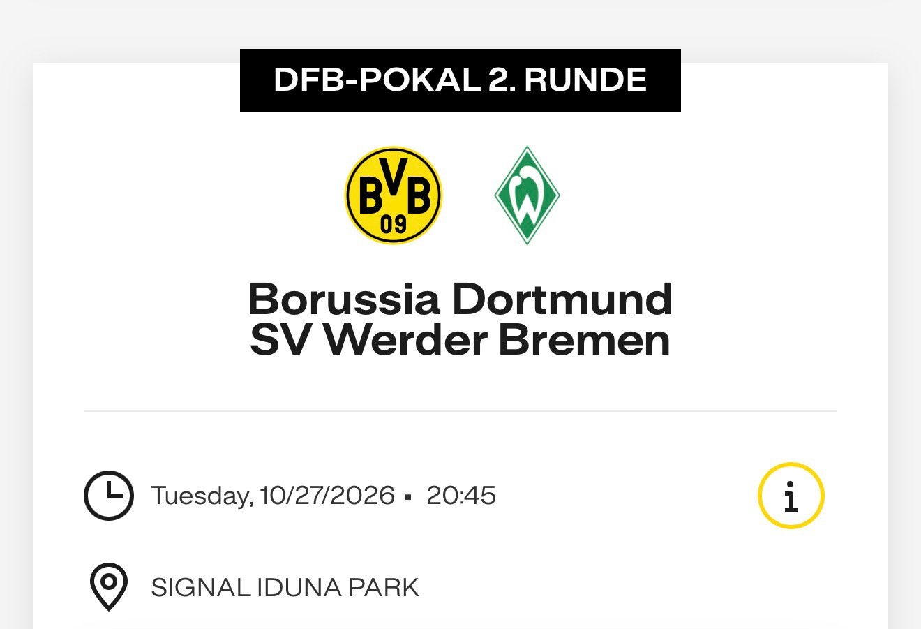 Dortmund - Werder Bremen (tickets Gelbe wand), Tickets & Billets
