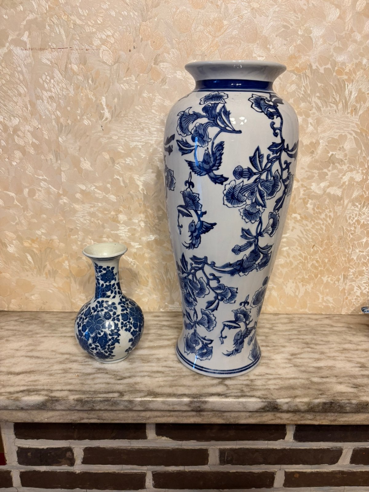 Mooie set Chinese vazen – Blauw-wit porselein (met stempel), Ophalen