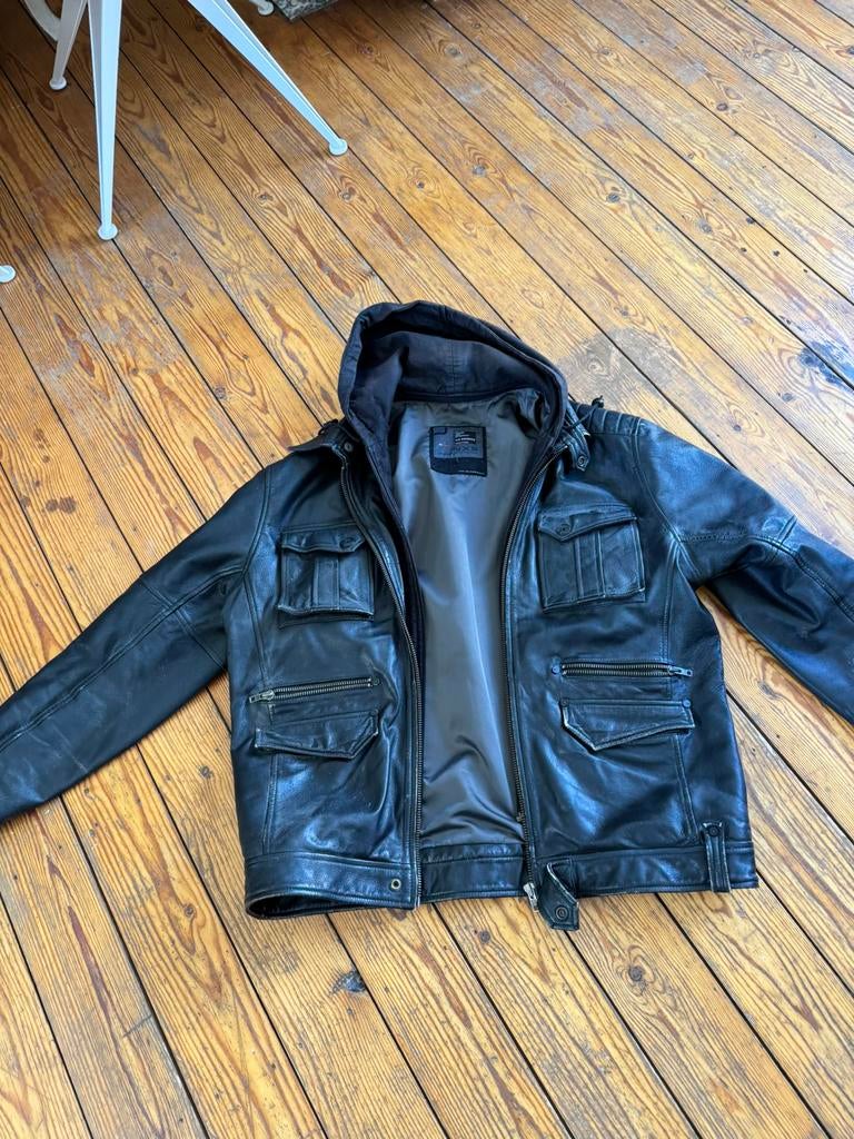 Stoere Leren vest L gedragen, Ophalen, Gedragen, Maat 52/54 (L), Zwart