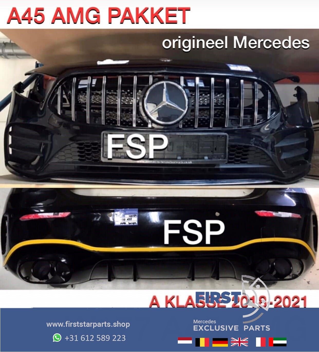W177 A KLASSE 2022 A45 S AMG PAKKET Origineel Mercedes ZWART, Gebruikt, -, Ophalen of Verzenden, Bumper