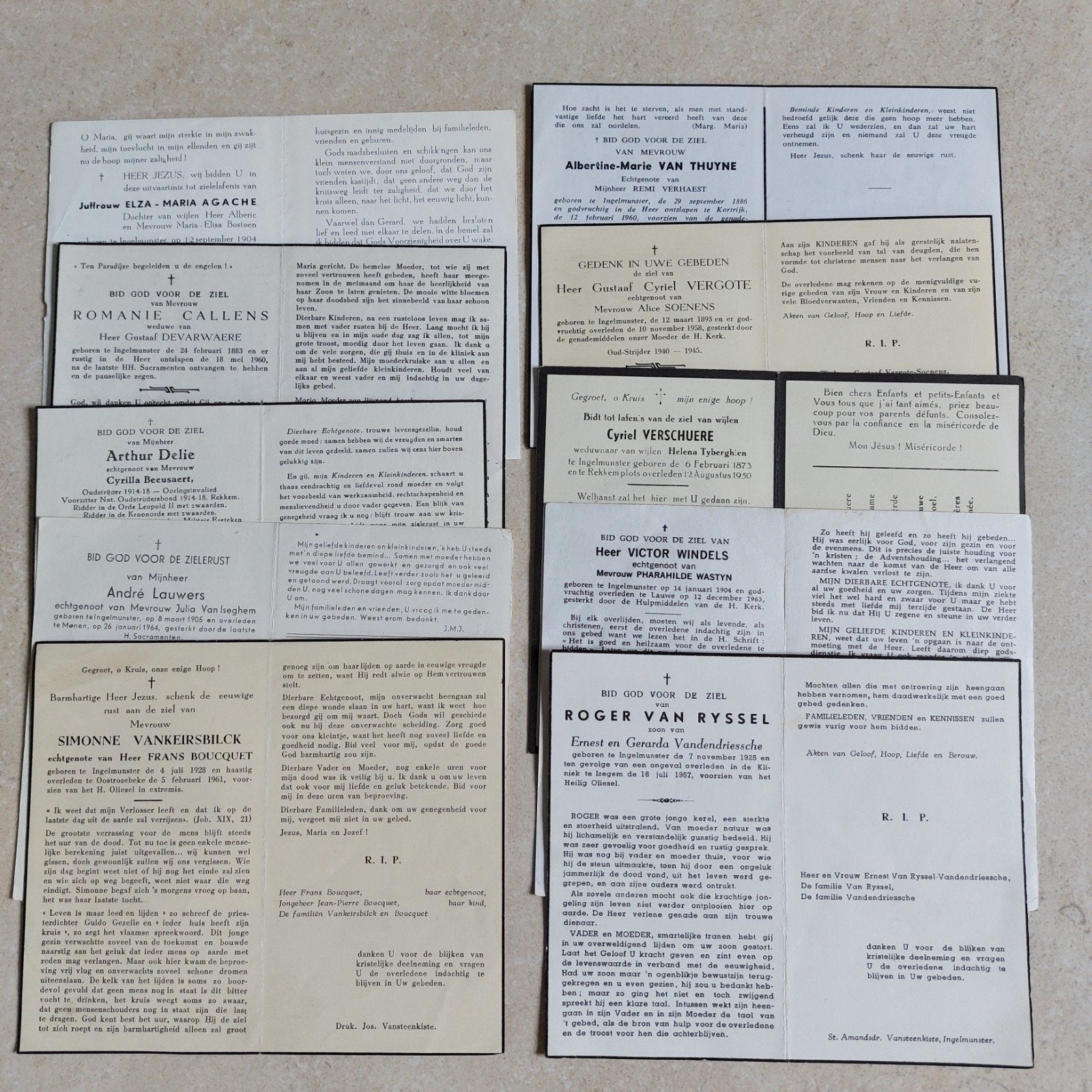Lot van 10 doodsprentjes geboren te Ingelmunster., Ophalen of Verzenden