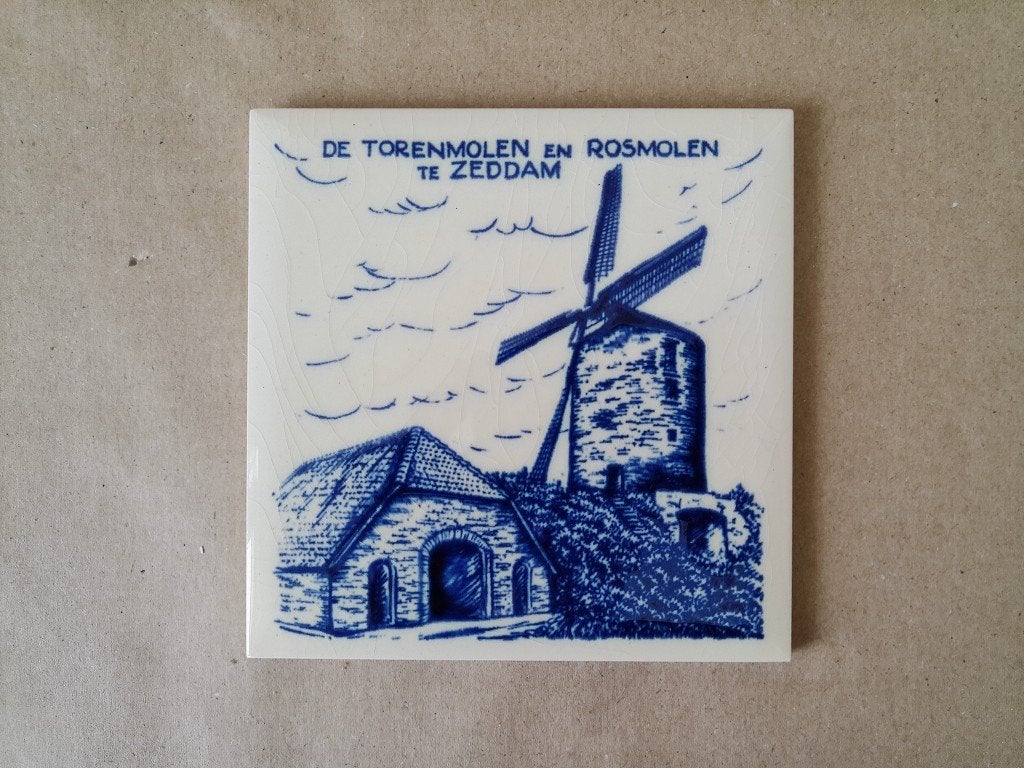 Carrelage bleu de Delft vintage Torenmolen Rosmolen Zeddam, Antiquités & Art, Enlèvement ou Envoi