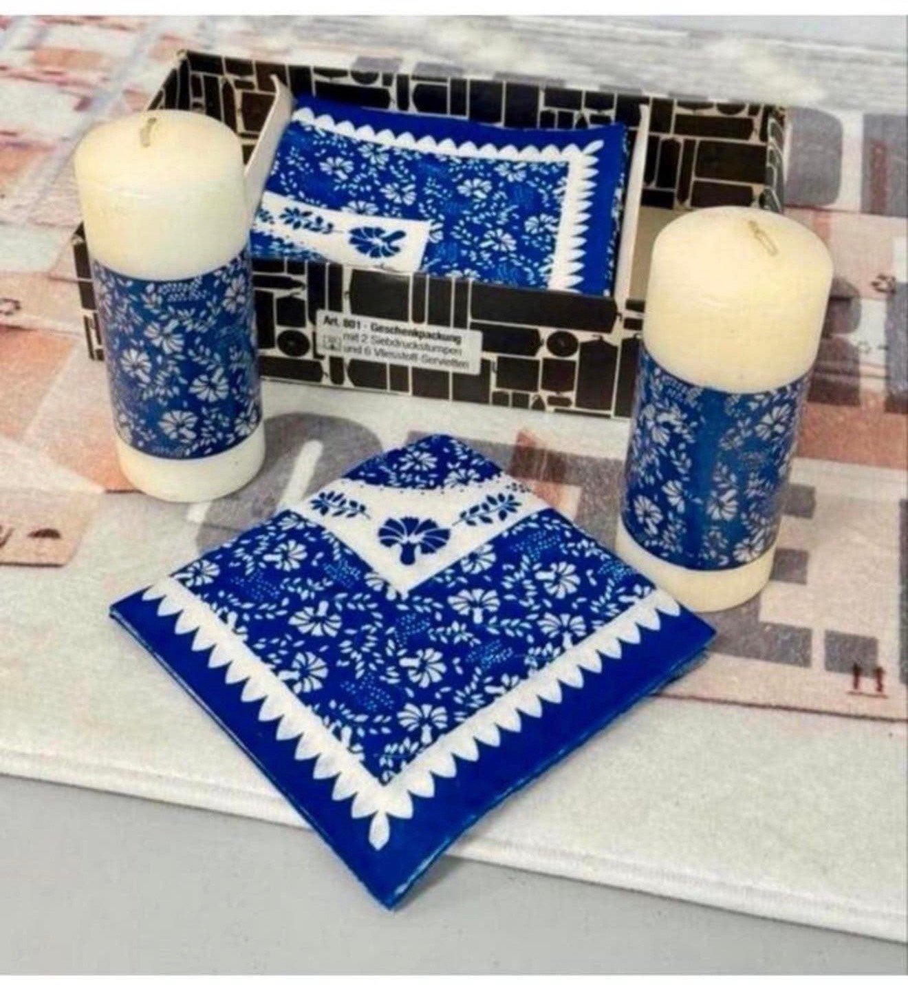 Serviettes cadeaux vintage 1960-1970, bougies, bleu de Delft, Maison & Meubles, Enlèvement ou Envoi, Neuf, Bleu, Bougie