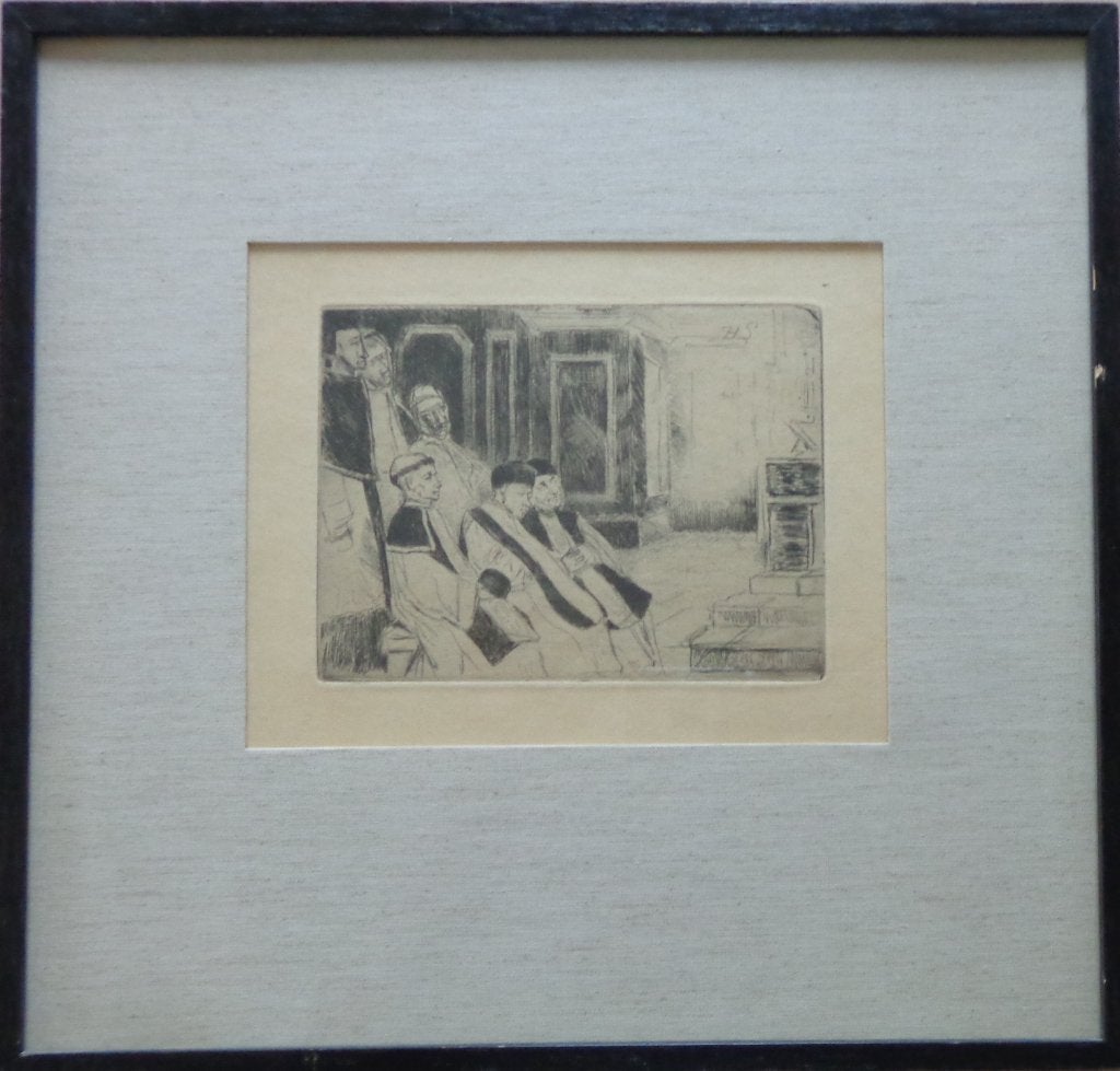HENRI LEYS / LE MESSE A L'EPITRE / ZW-W ETS / 35x36cm KADER, Antiquités & Art, Enlèvement ou Envoi, Religion, Eau-forte, Encadré