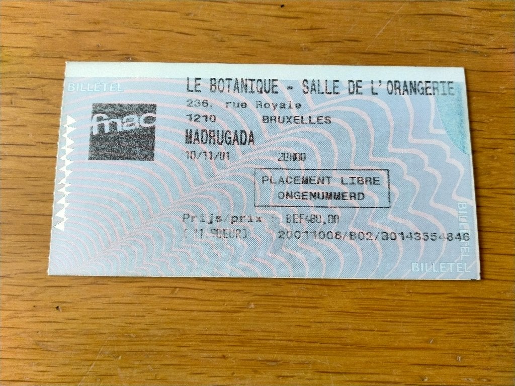 Ticket de concert Madrugada@Botanique (Bruxelles) 10/11/2001, Verzamelen, Muziek, Artiesten en Beroemdheden, Ophalen, Gebruikt
