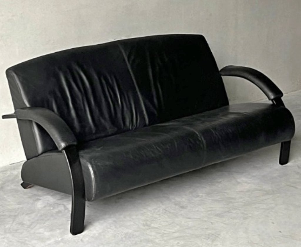Deense zwarte lezen zetel/bank (vintage), Ophalen, Gebruikt, 70s, 150 tot 200 cm