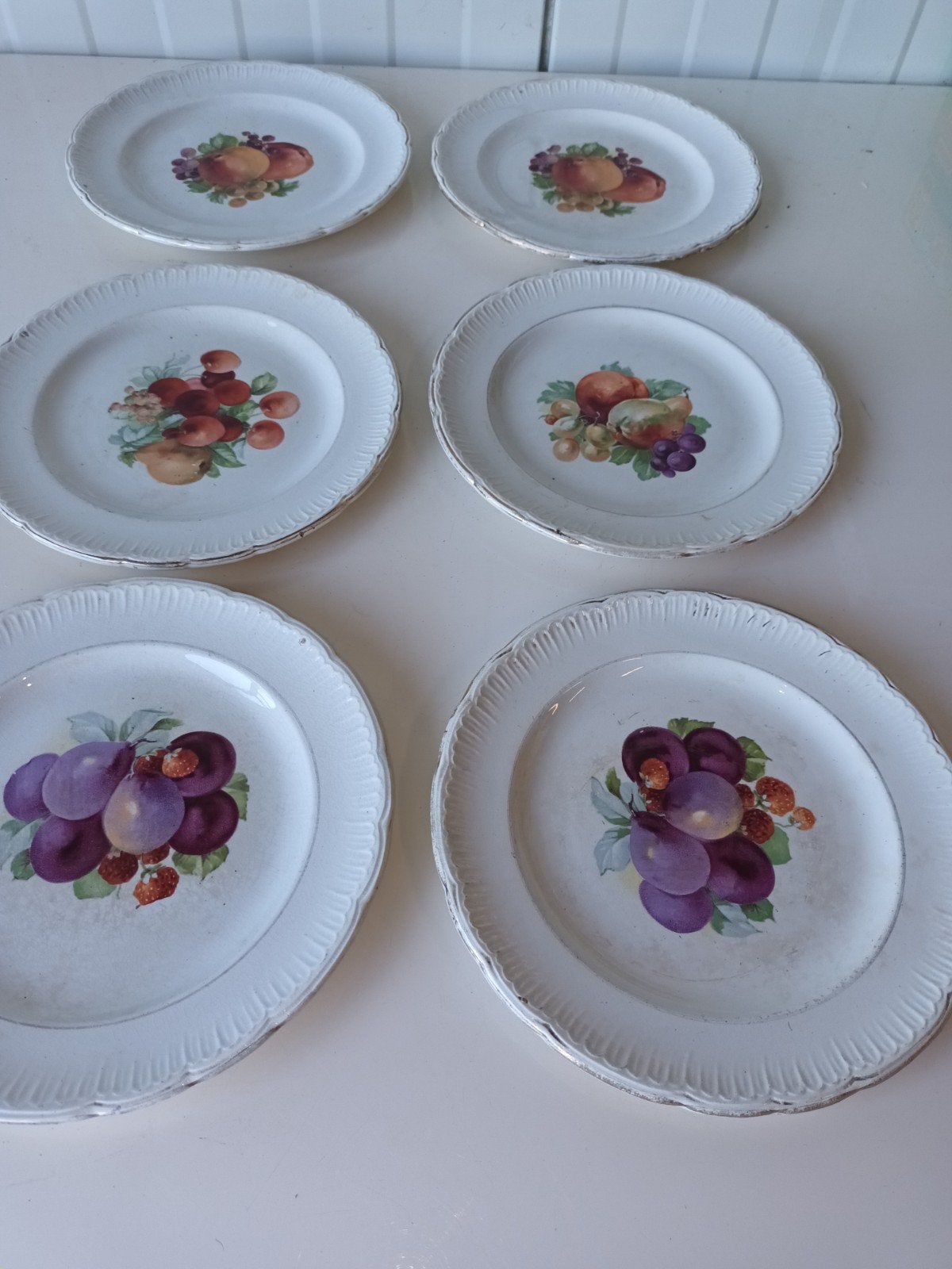 set van 6 vintage Franse dessertborden (St. Amand), Antiquités & Art, Enlèvement ou Envoi