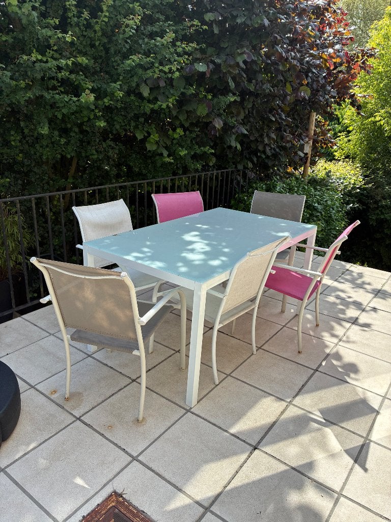 Table et chaises de jardin, Ophalen, Gebruikt, 6 zitplaatsen, Aluminium