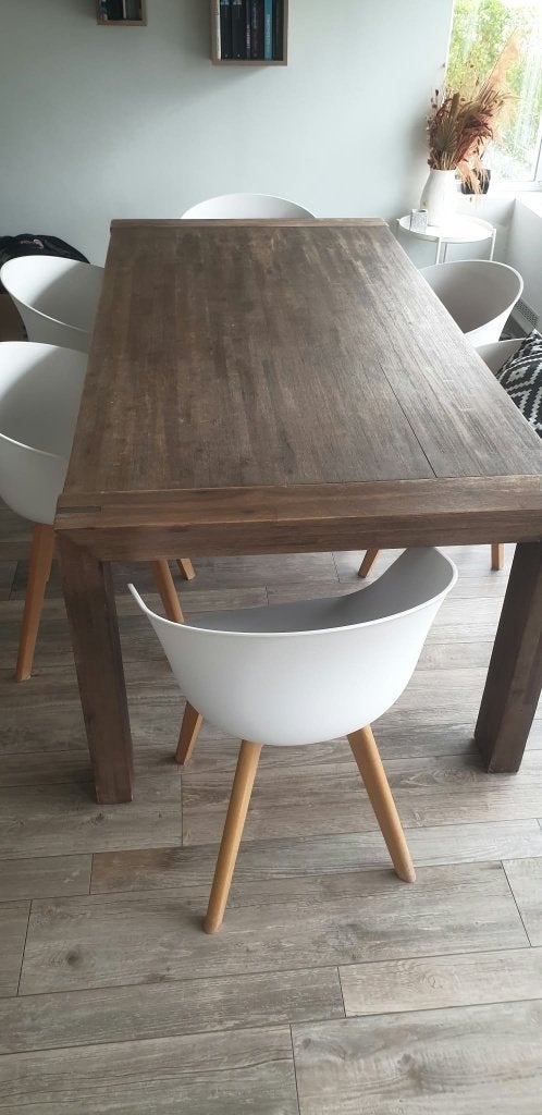 Zéér mooie tafel te koop ( + eventueel stoelen ), Ophalen, Zo goed als nieuw, Eikenhout