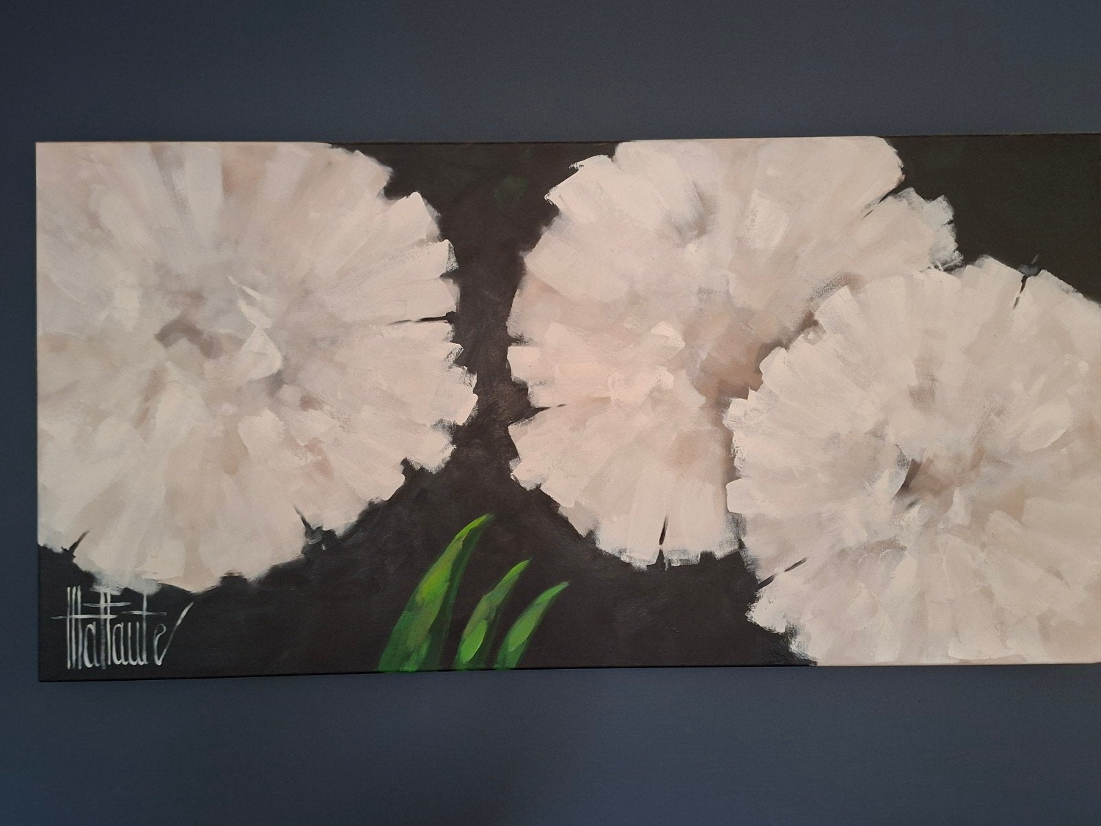 Belle peinture moderne — grandes fleurs blanches, Antiquités & Art, Enlèvement, Signé, Peinture acrylique, Fleurs