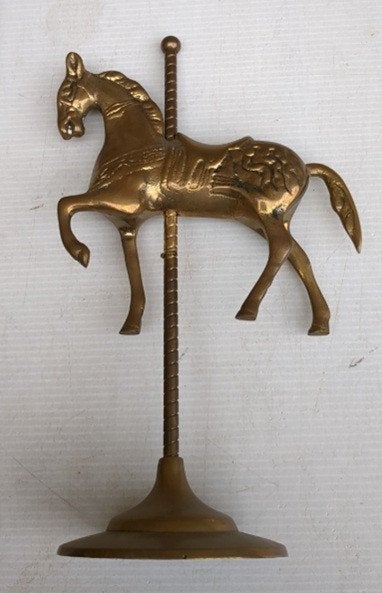 Gouden carrouselpaard op staander, Antiek en Kunst, Ophalen of Verzenden, Zoogdier, 20 - 50 cm, Op sokkel