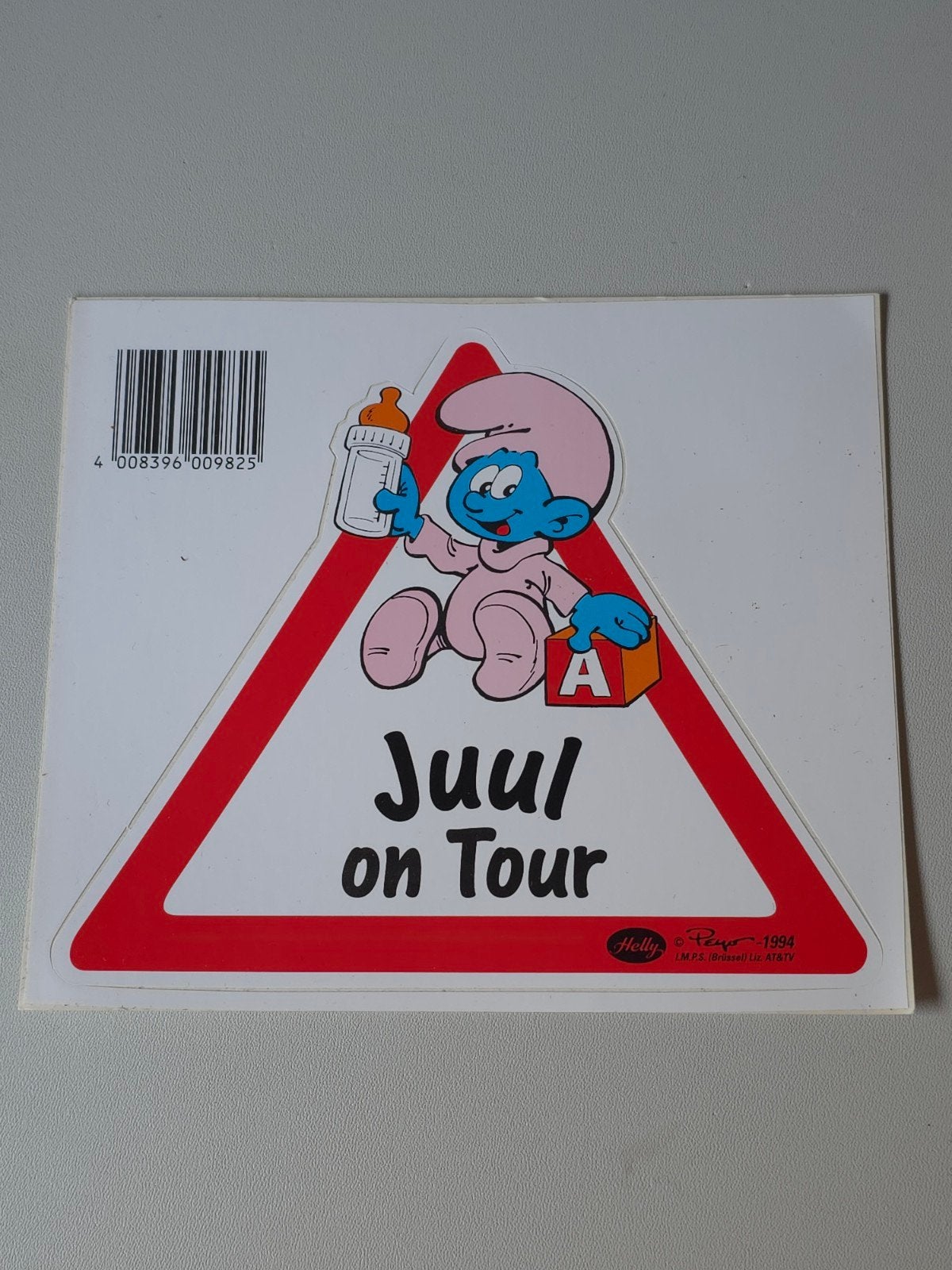 Autocollant Bébé Schtroumpf en voiture Juul, Collections, Schtroumpfs, Envoi, Comme neuf, Bébé Schtroumpf, Autres types