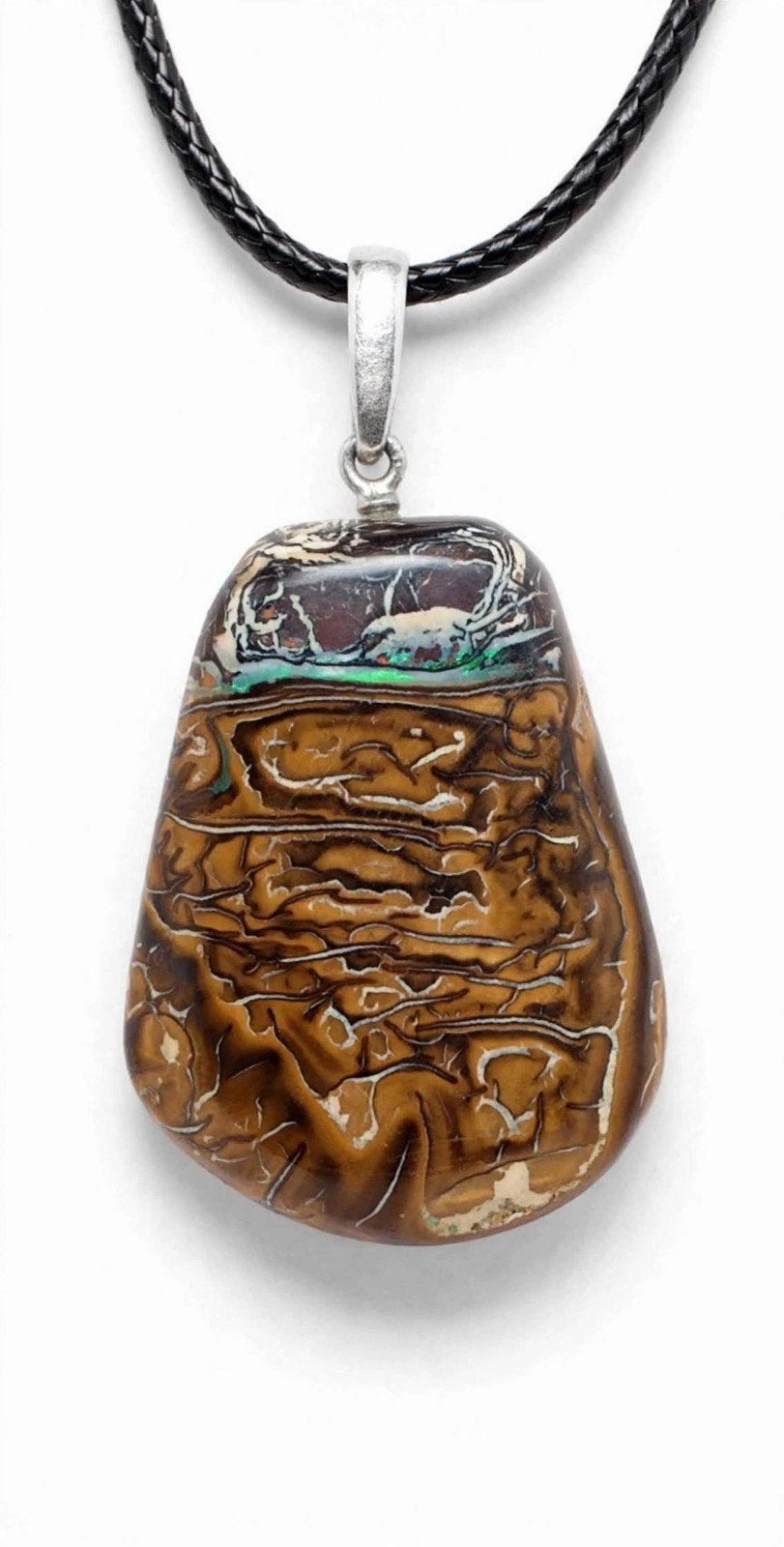 Australian boulder koroit opaal hanger, Ophalen, Nieuw, Met edelsteen, Zilver