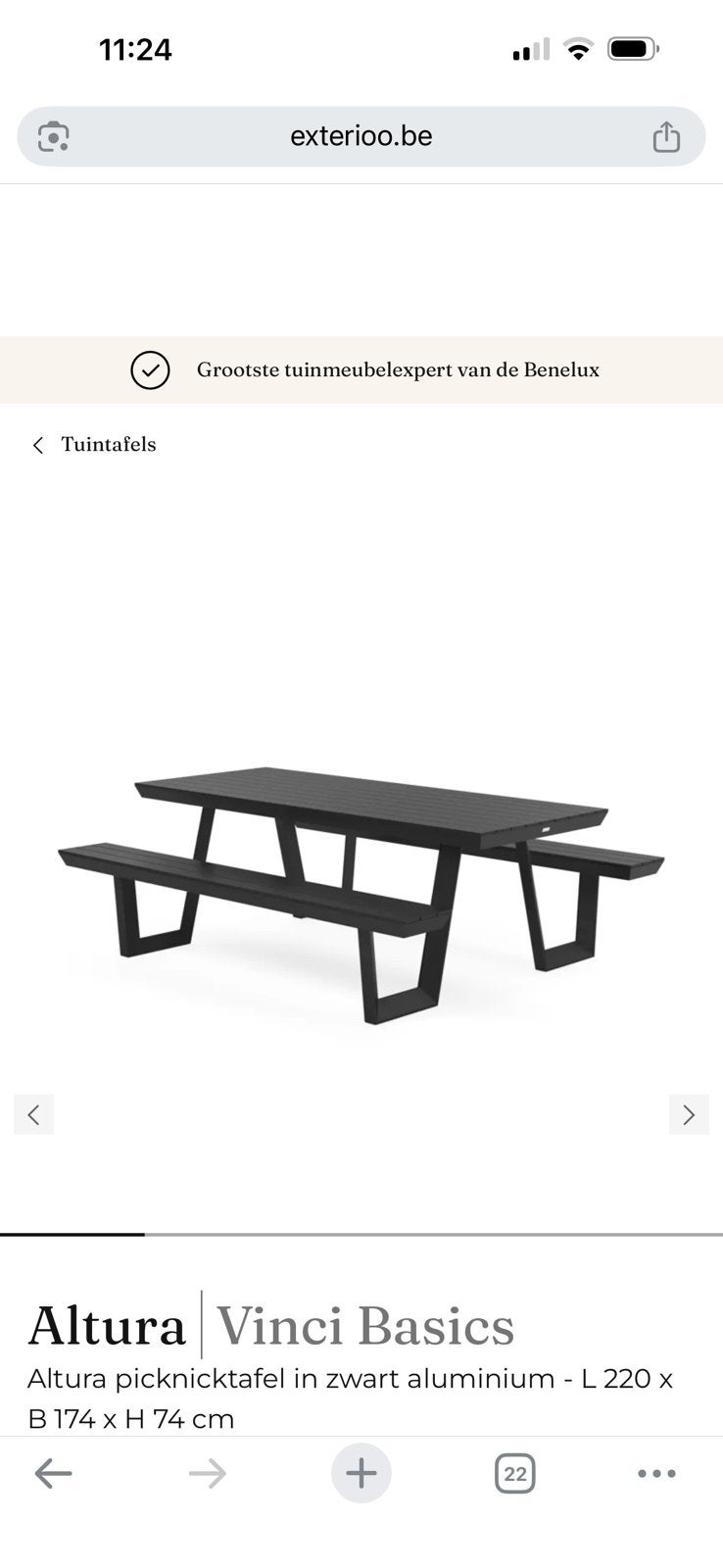Altura picknicktafel in zwart aluminium, Ophalen, Zo goed als nieuw, Rechthoekig, Aluminium