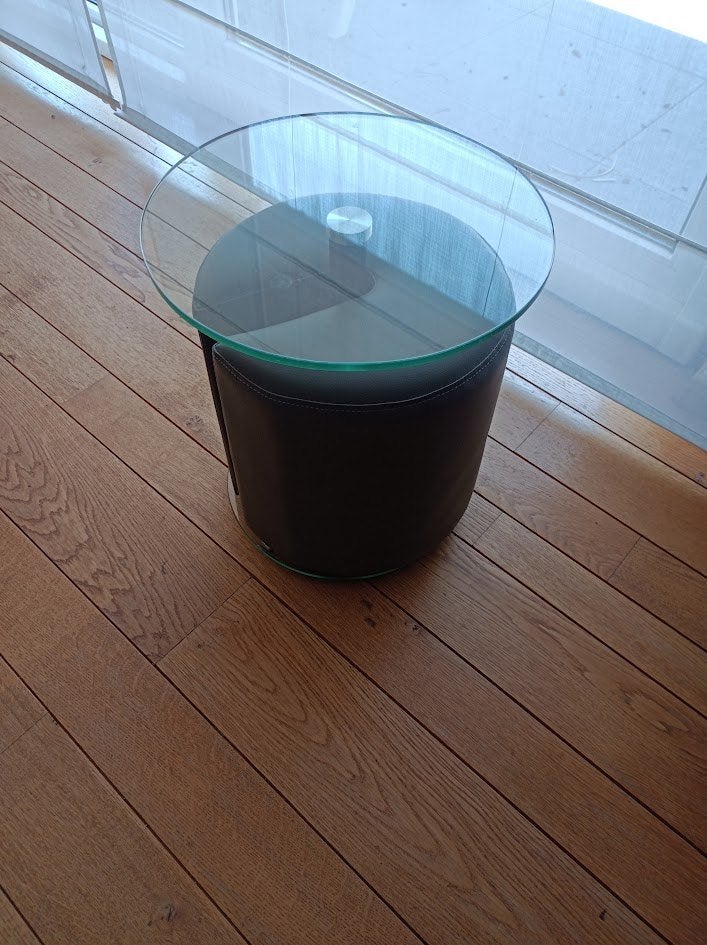 Bijzettafel glas met poef, Huis en Inrichting, Ophalen, Minder dan 45 cm, Minder dan 55 cm, Rond