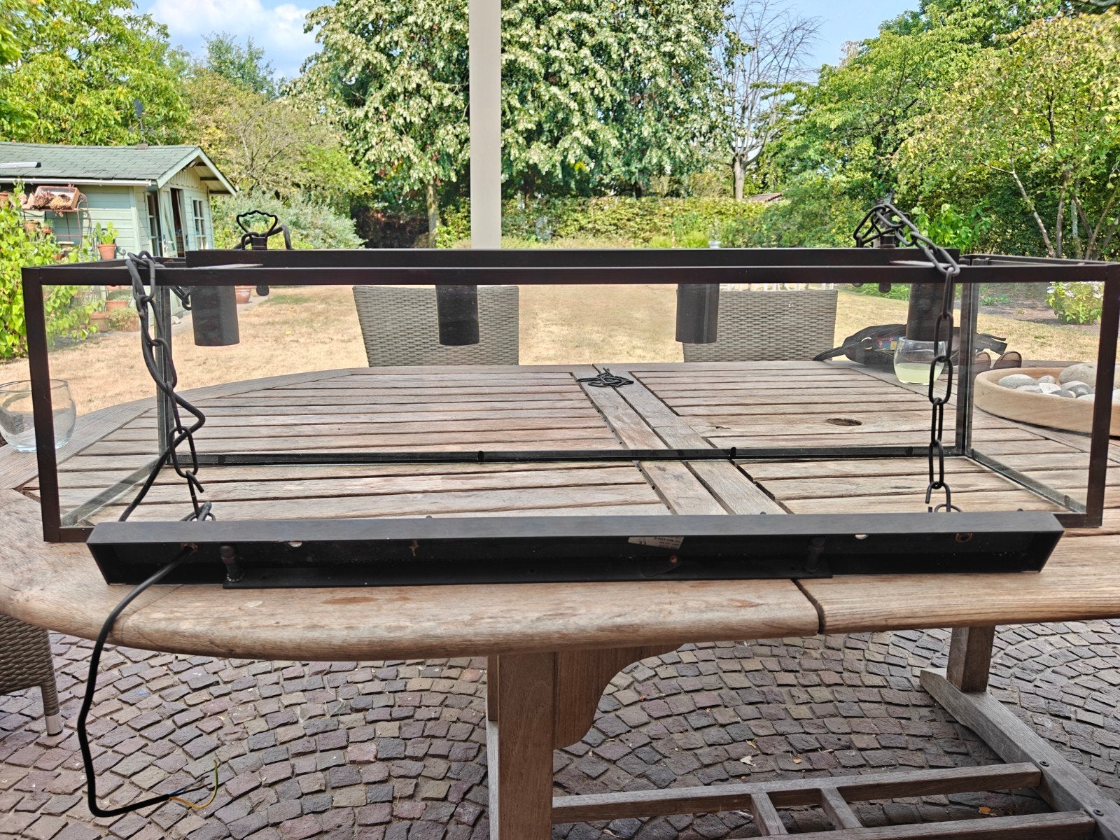 Hanglamp bak metaal/glas, Ophalen, Indutrieel, E27 (groot), Glas