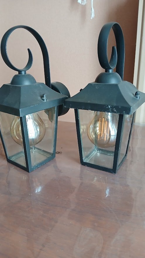 2 tuinlampjes in glas/metaal op 220V, Ophalen, Glas
