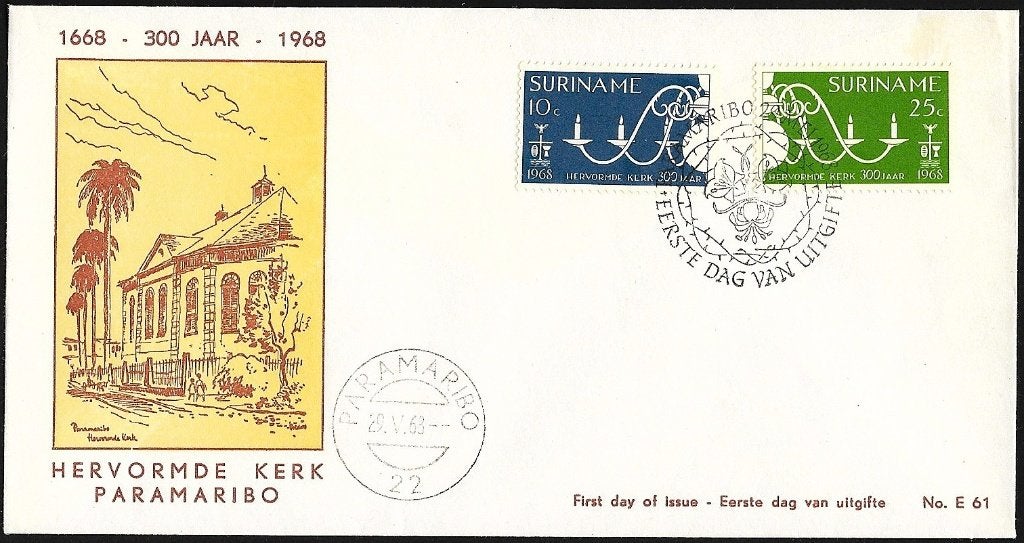 1968 - SURINAME - FDC 300 jaar Hervormde Kerk, Postzegels en Munten, Postzegels | Suriname, Verzenden, Postfris