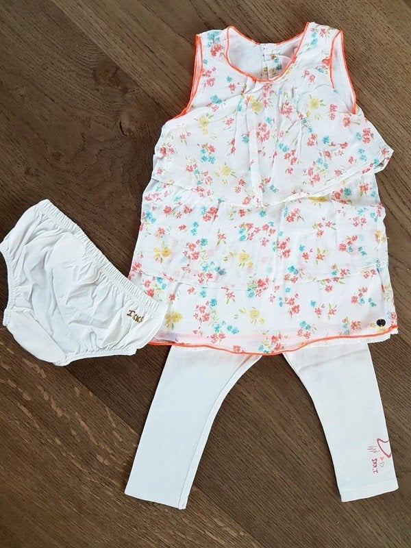 IKKS - Ensemble 3 pièces blanc + fleurs - T.18 mois/81 cm, Enlèvement ou Envoi, Ensemble, Ikks, Utilisé