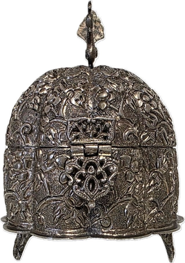 Boîte de dôme indien en métal argenté à motif de paon., Enlèvement ou Envoi