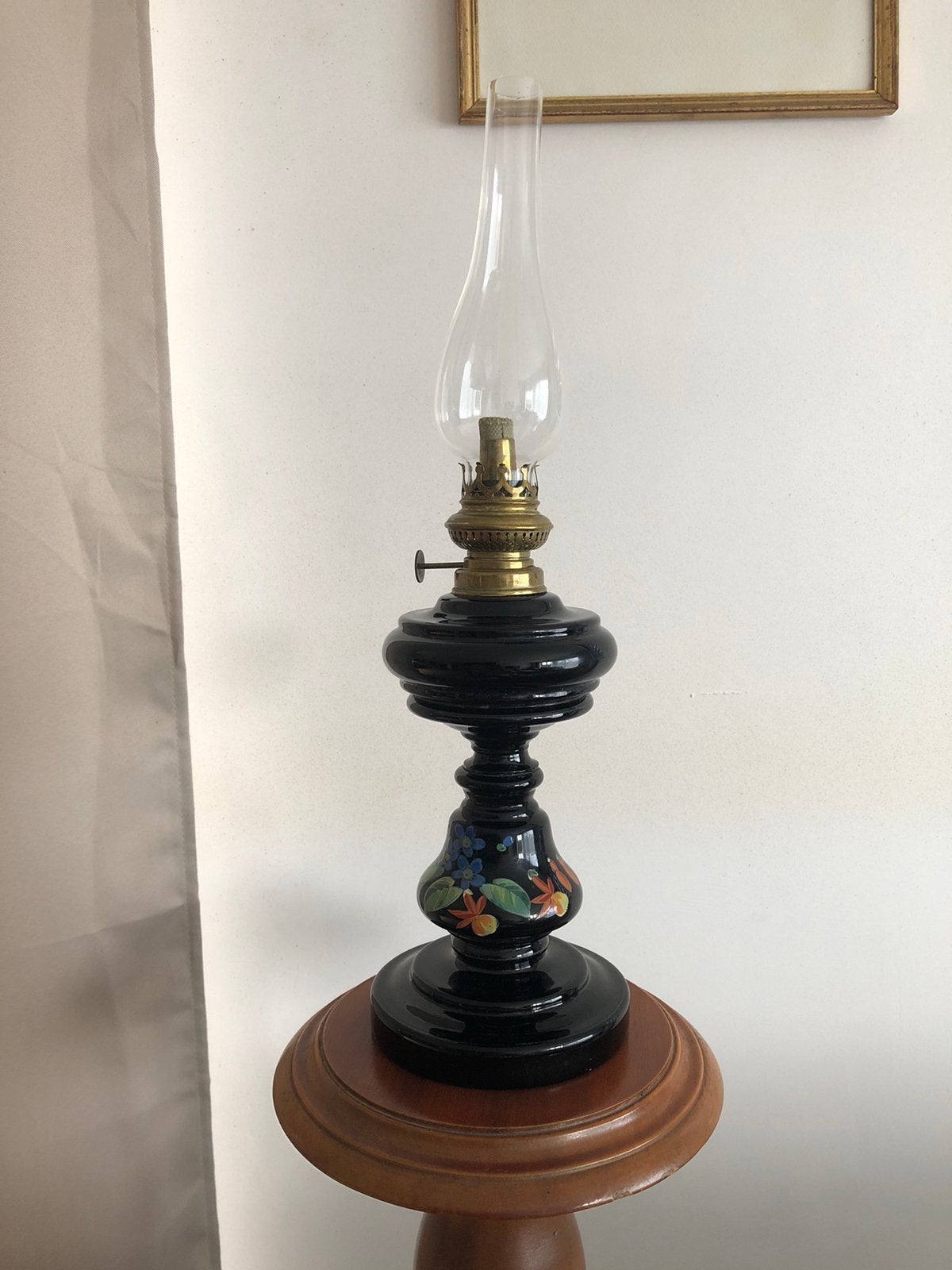 Oude zwarte opaline kerosinelamp, Antiek en Kunst, Antiek | Verlichting, Ophalen of Verzenden