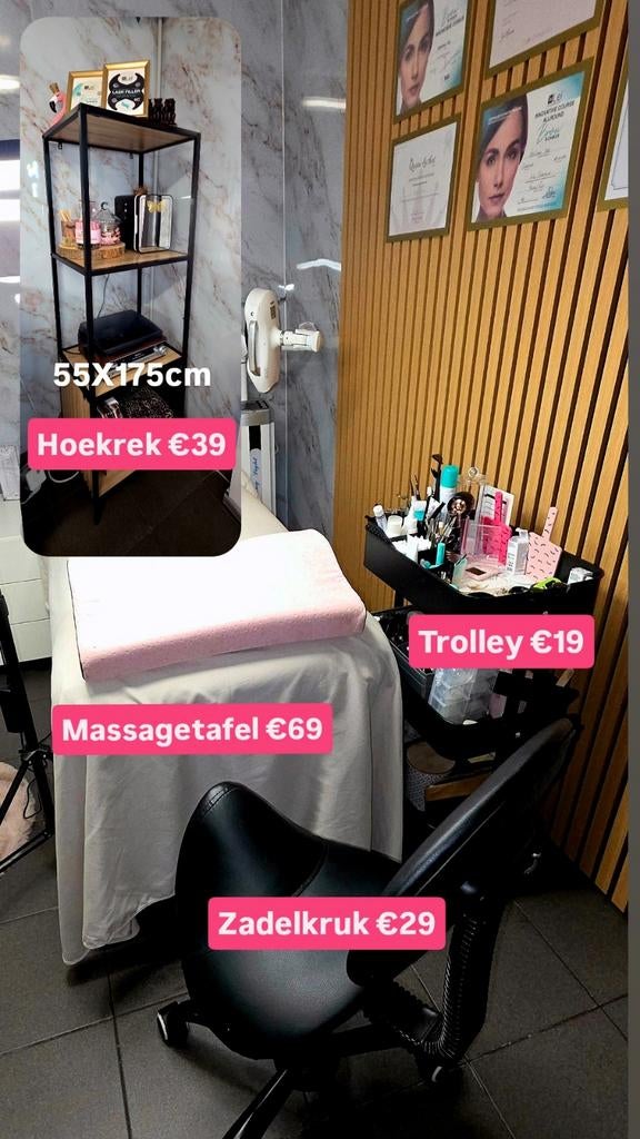 Behandelstoel (Massagetafel) -Zadelkruk -Trolley -Hoekrek
