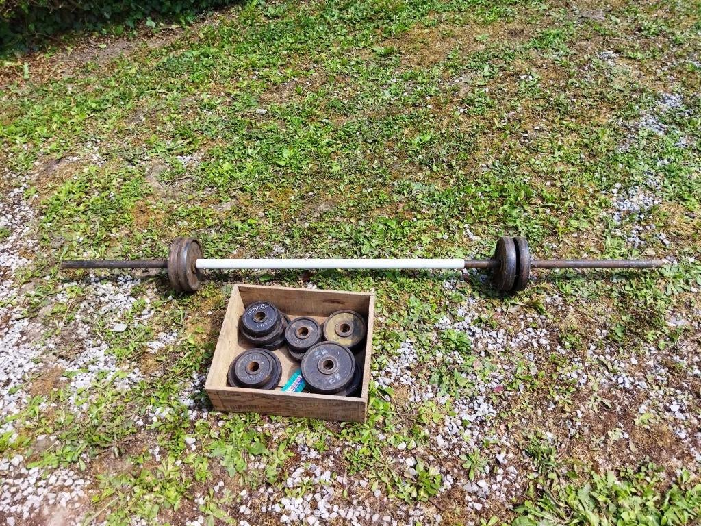 Haltère et lot de poids + barre + ressorts Complet Vintage, Ophalen, Dumbbell