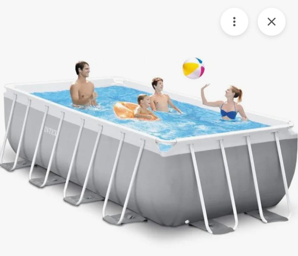 Complete Luxe Zwembadset – Intex Prism Frame 4x2m +  4,5 kW, 200 tot 300 cm, Zo goed als nieuw, Rechthoekig, Ophalen