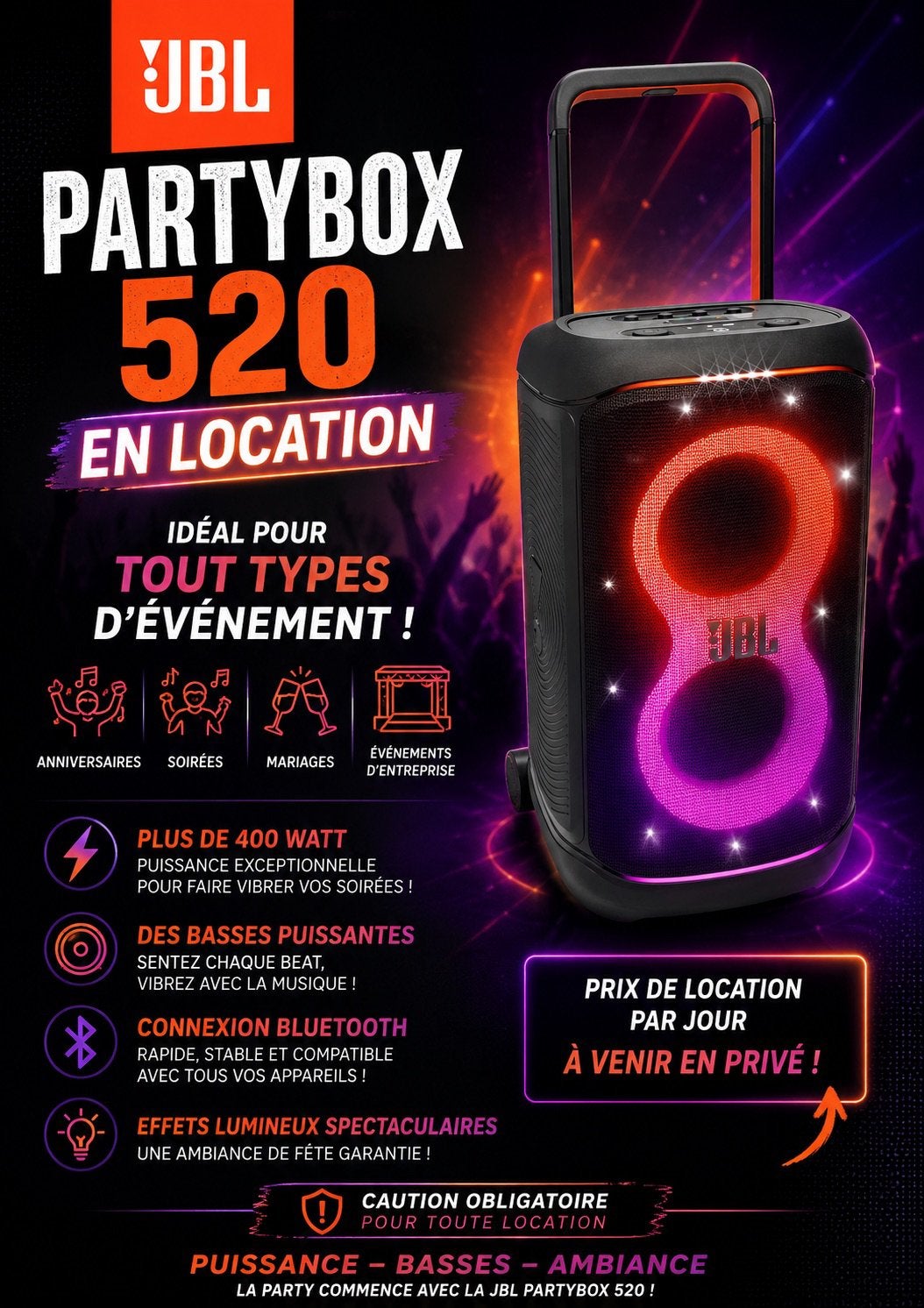 JBL A LOUER POUR ÉVÈNEMENT PRIVÉ OU PUBLIC, Enlèvement ou Envoi, Comme neuf, Moins de 500 watts, Sono