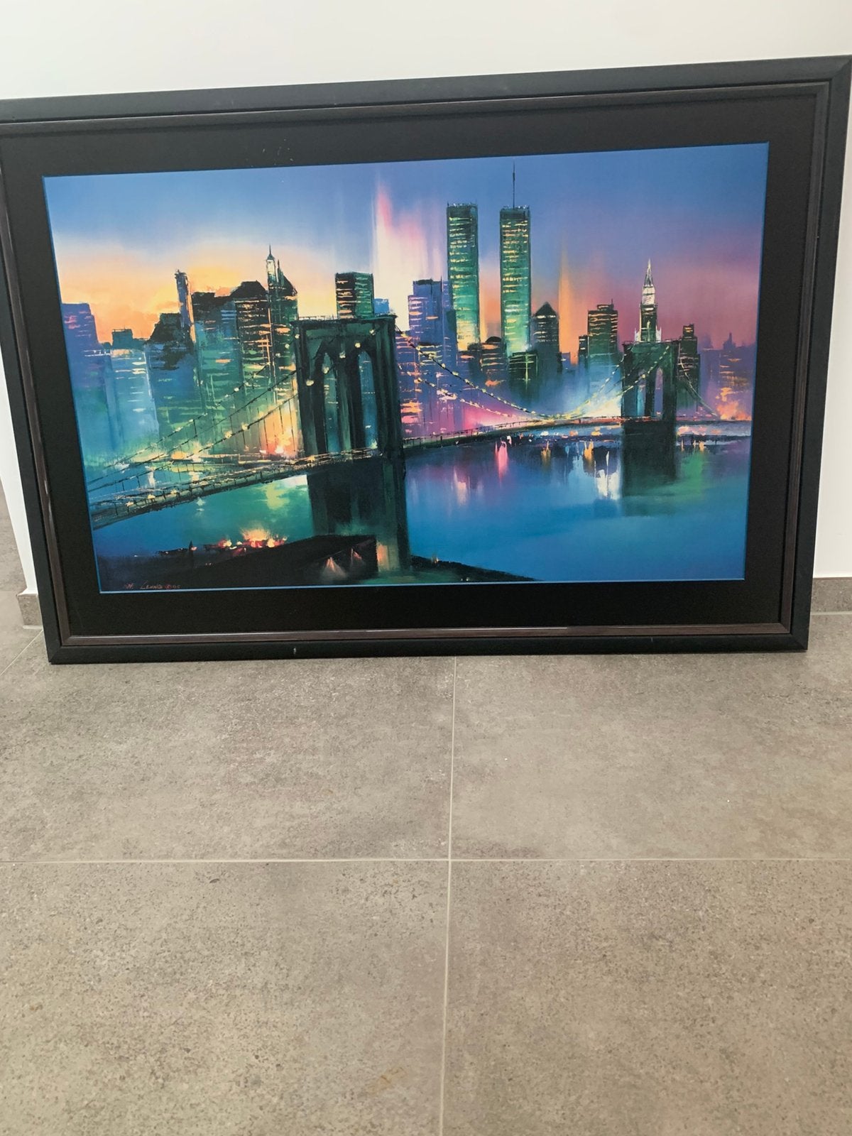 Schilderij breedte 98cm , 68cm hoog. Manhattan by nigt., Antiek en Kunst, Kunst | Schilderijen | Klassiek, Ophalen, Overige stijlen