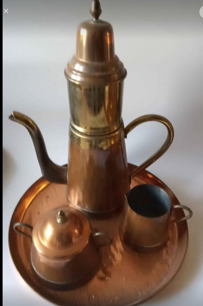 Service à café en métal cuivré martelé, Ophalen of Verzenden