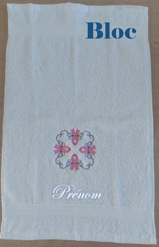 Serviette invité blanche brodée "4 rubans roses", Maison & Meubles, Neuf, Autres marques, Enlèvement ou Envoi, Serviette invité