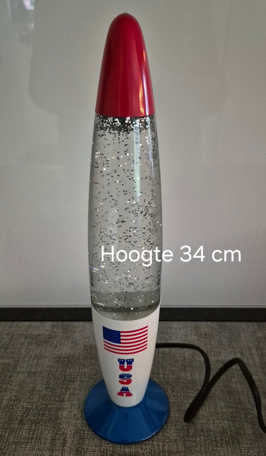 Retro Glitterlamp / Lavalamp Raket - USA Thema (34 cm), Ophalen
