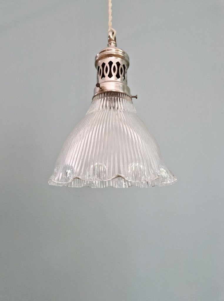 Suspension Holophane en verre rainuré transparent, 1930, Enlèvement ou Envoi