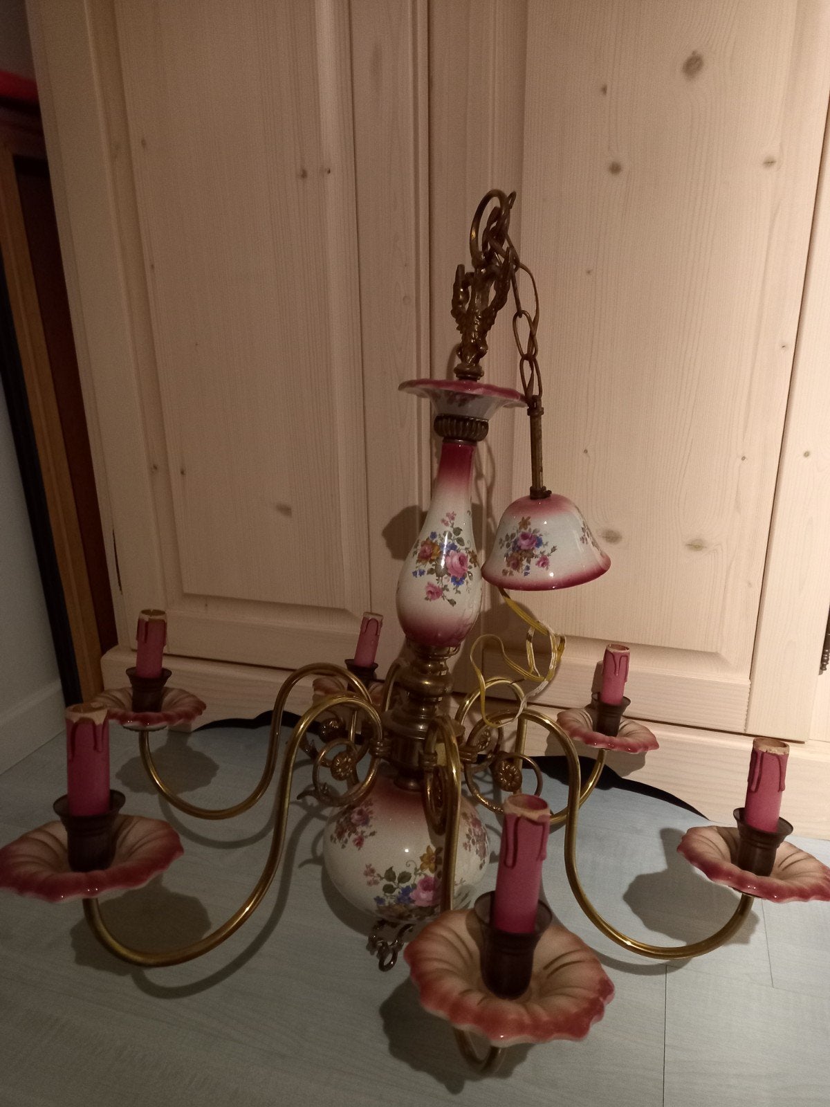 antieke met de hand geschilderde luchter ., Vintage, Céramique, Enlèvement, Utilisé