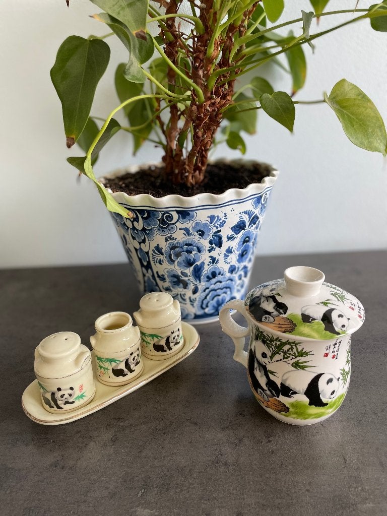 Tasse à thé en porcelaine et service à sel et poivre, Collections, Enlèvement, Comme neuf, Porcelaine, Autres types