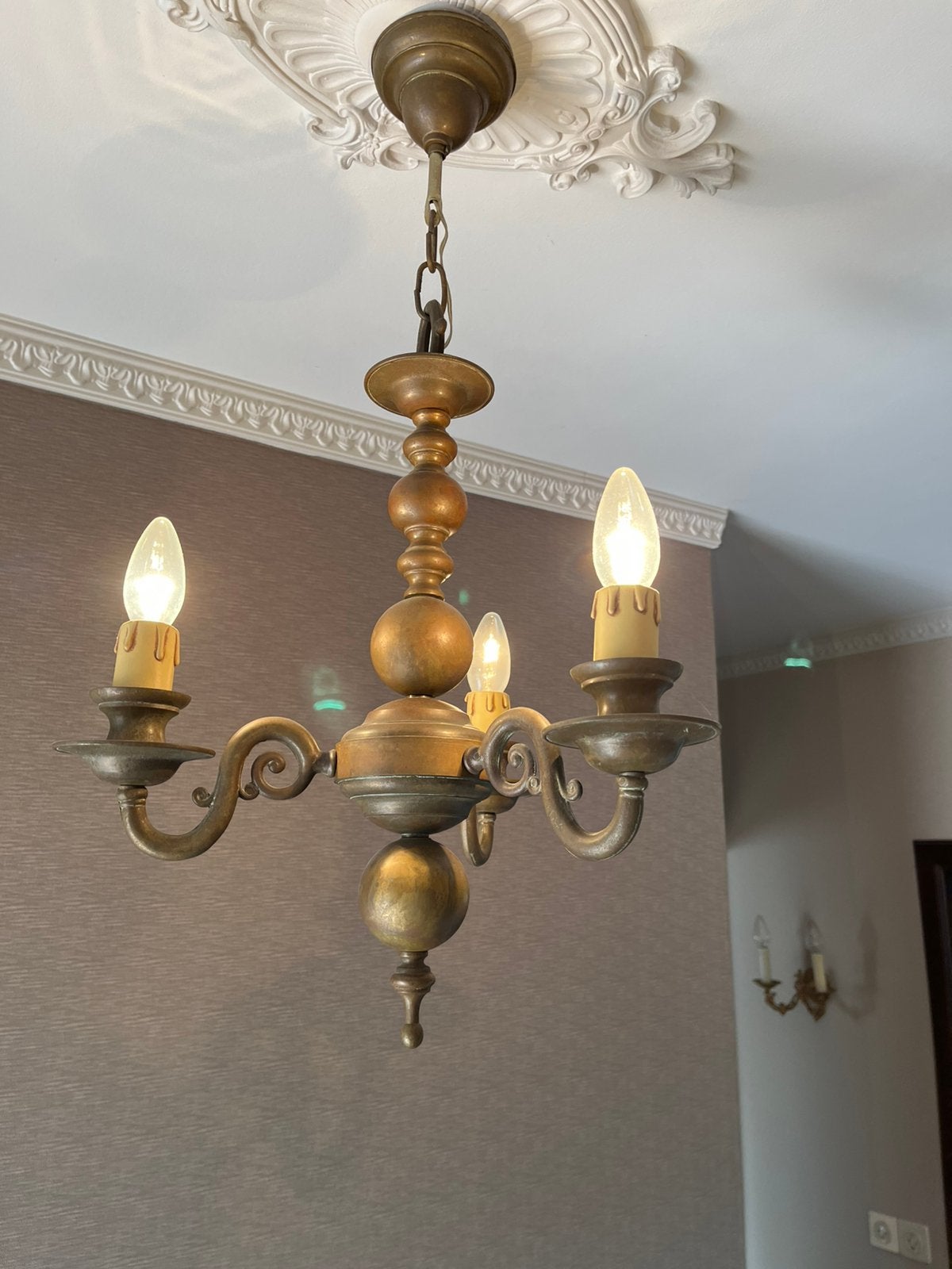 Bronzen luchter, Huis en Inrichting, Lampen | Kroonluchters, Ophalen, Zo goed als nieuw, Metaal