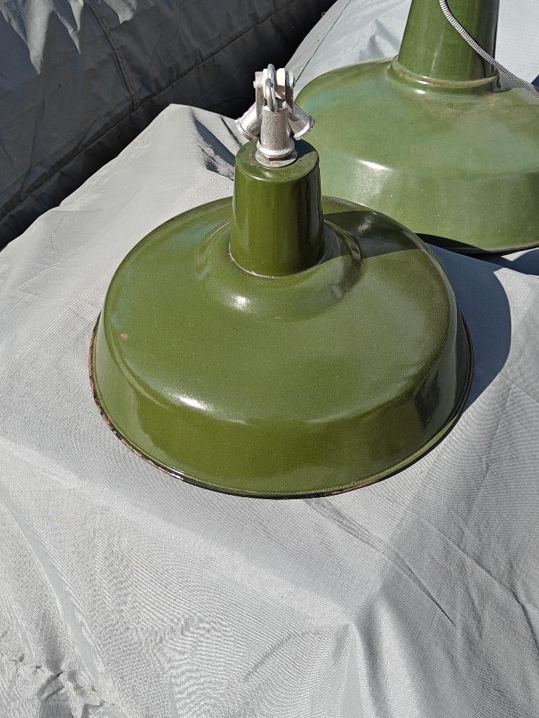 OUDE EMAILLE HANGLAMP GROEN, Enlèvement ou Envoi, Comme neuf, VINTAGE - INDUSTRIEEL - LANDELIJK - RUSTIEK - LOFT