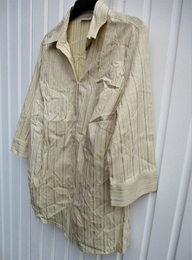 Beige hemd met fijne strepen maat 48, Kleding | Dames, Ophalen of Verzenden, Nieuw, Beige, Blouse of Tuniek