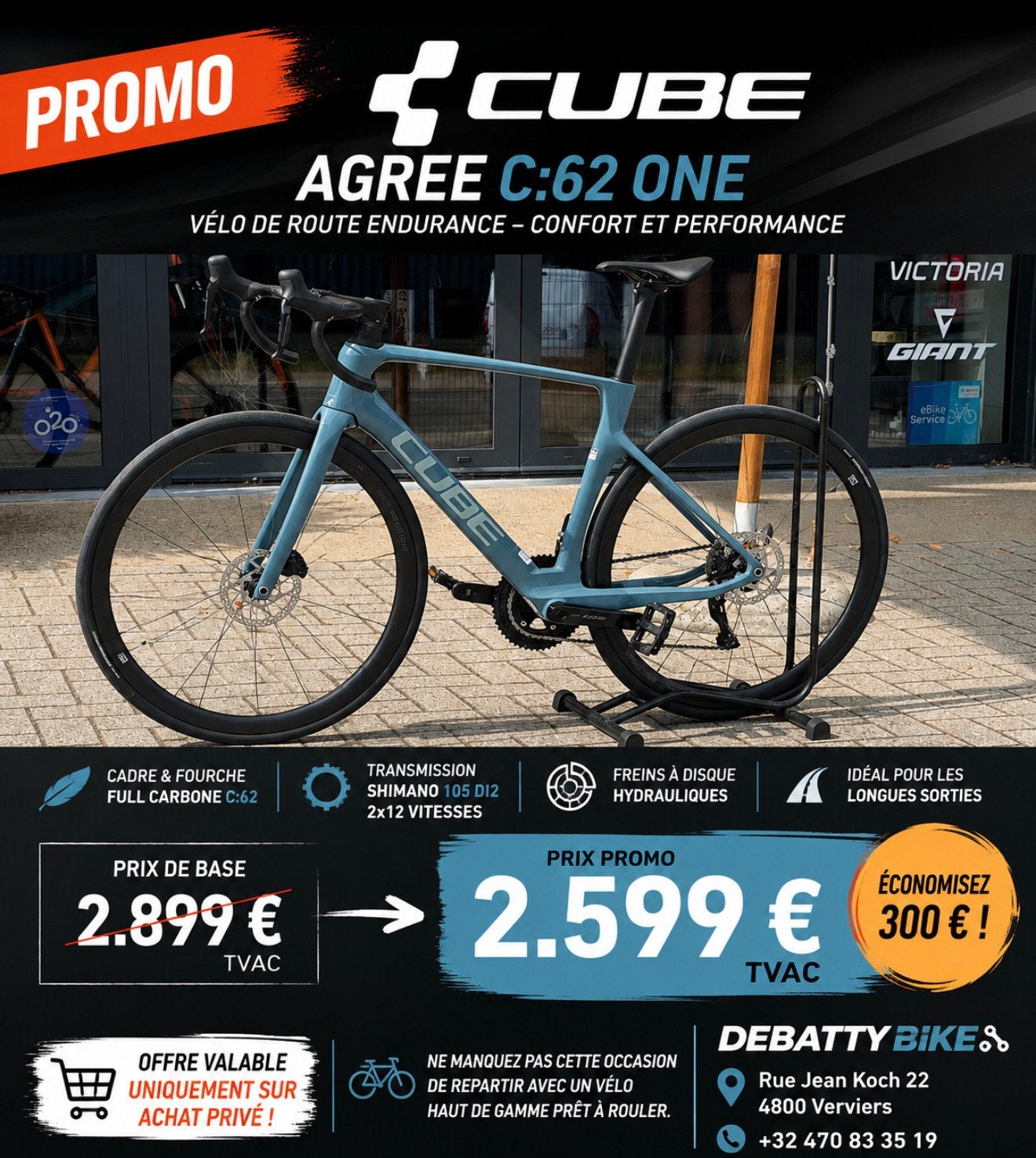 Velo de route Carbon CUBE AGREE C:62 One, Fietsen en Brommers, Ophalen, Zo goed als nieuw, Carbon