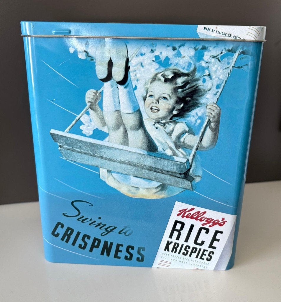 Prachtig Vintage Look Kellogg's Rice Krispies Bewaarblik, Vintage, Bleu, Enlèvement, Utilisé