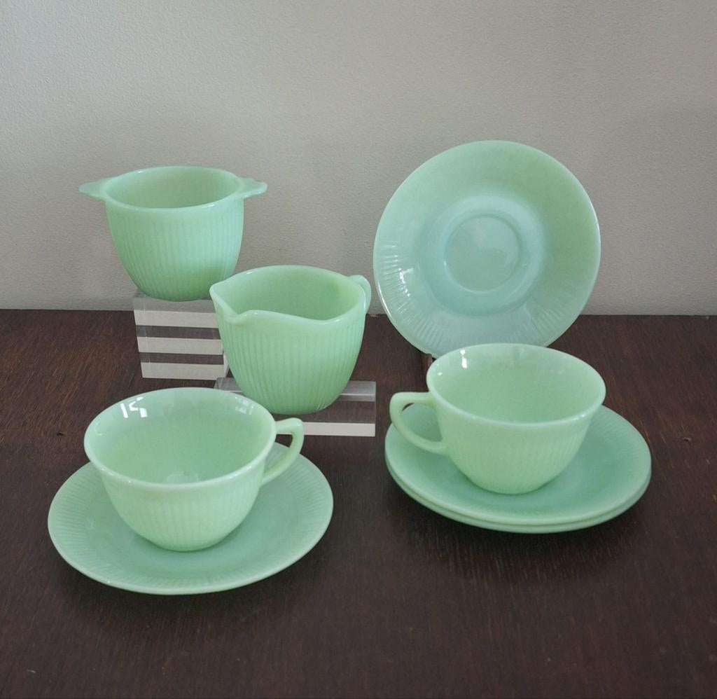 Fire-King –Jadite koffieservies in ribdecor - USA 1951-1960, Ophalen of Verzenden, Glas