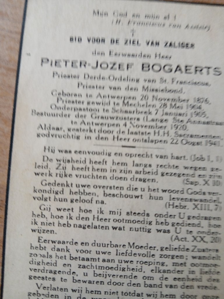 E.H.bogaerts overl 1941, Verzenden, Bidprentje