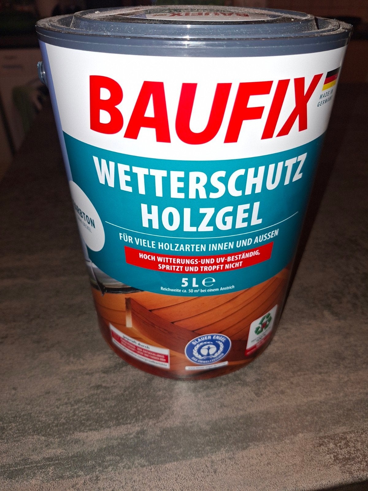 2x BAUFIX beits 5 liter – Lariks + Zwart, Bricolage & Construction, Peinture, Vernis & Laque, Neuf, Brun, Enlèvement, 5 à 10 litres