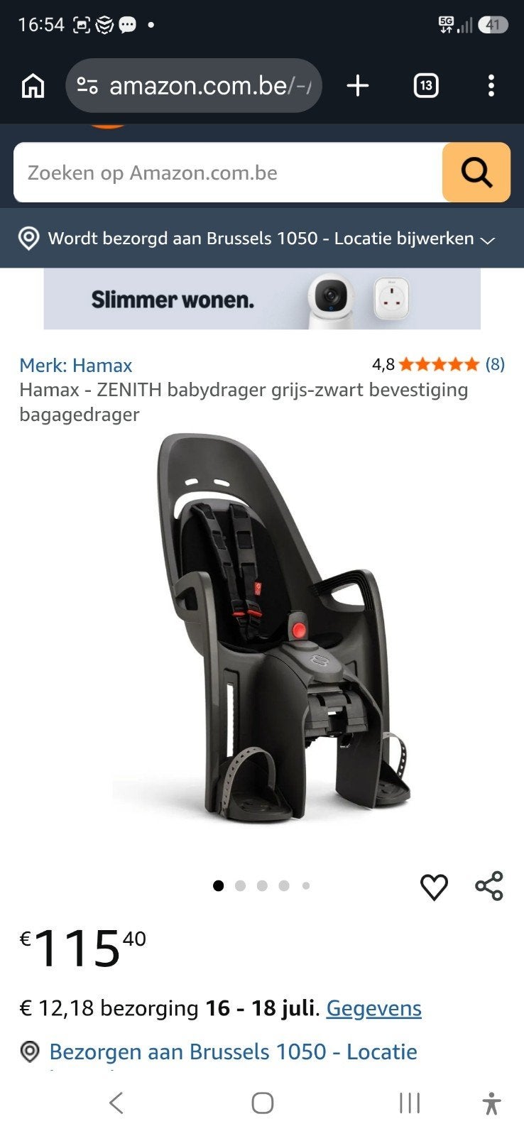Hamax Zenith kinderzitje fiets grijs-zwart, Ophalen