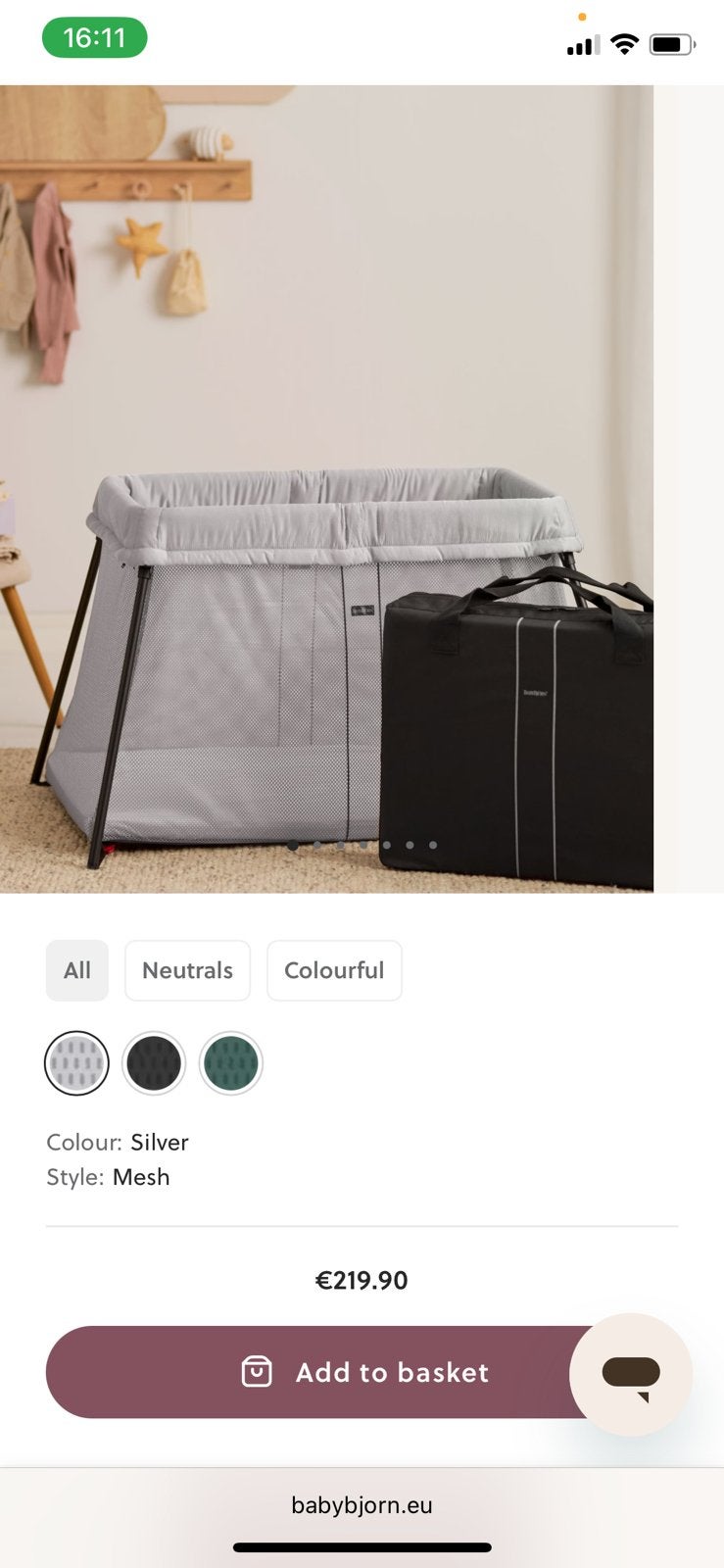 BABYBJÖRN — Lit parapluie Light Noir, Enlèvement, Comme neuf, Lit de voyage