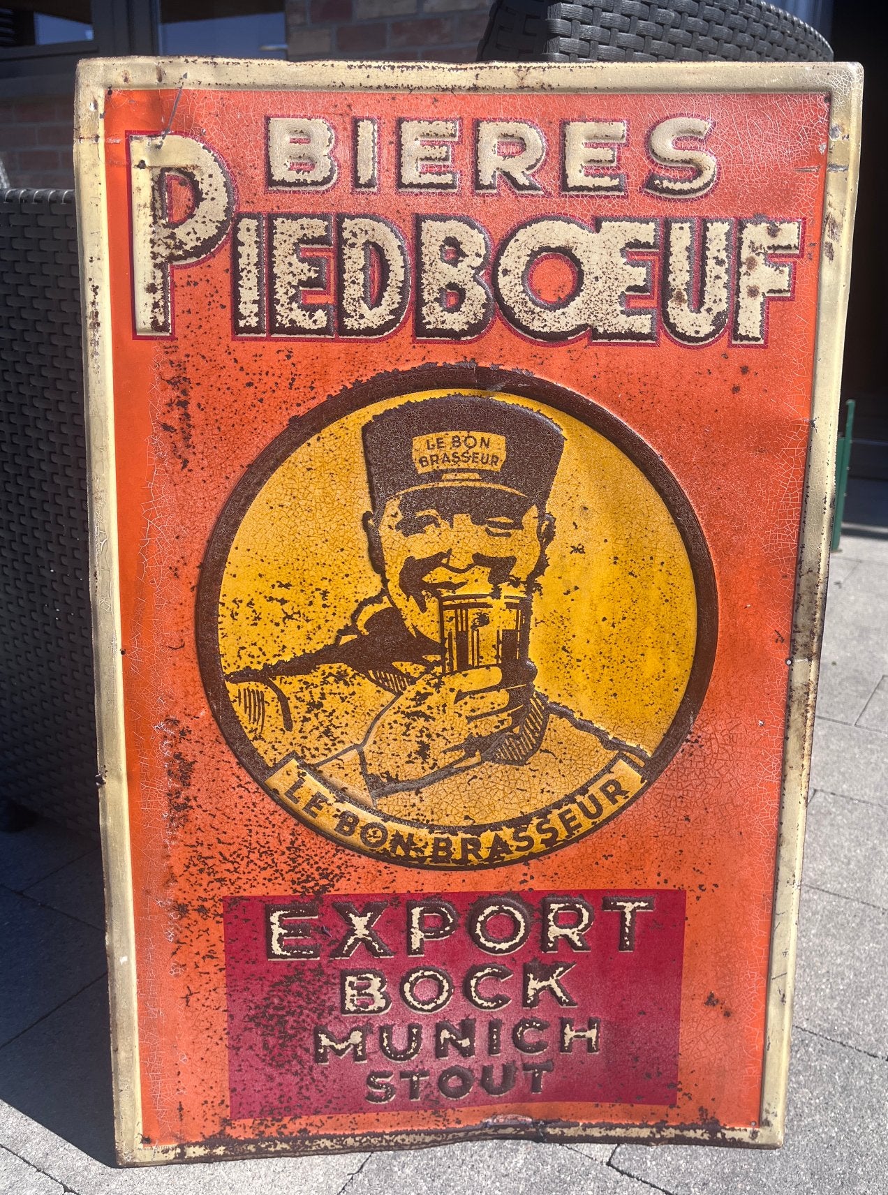 Tôle publicitaire Bières Piedboeuf 1936, Enlèvement ou Envoi, Utilisé, Panneau publicitaire