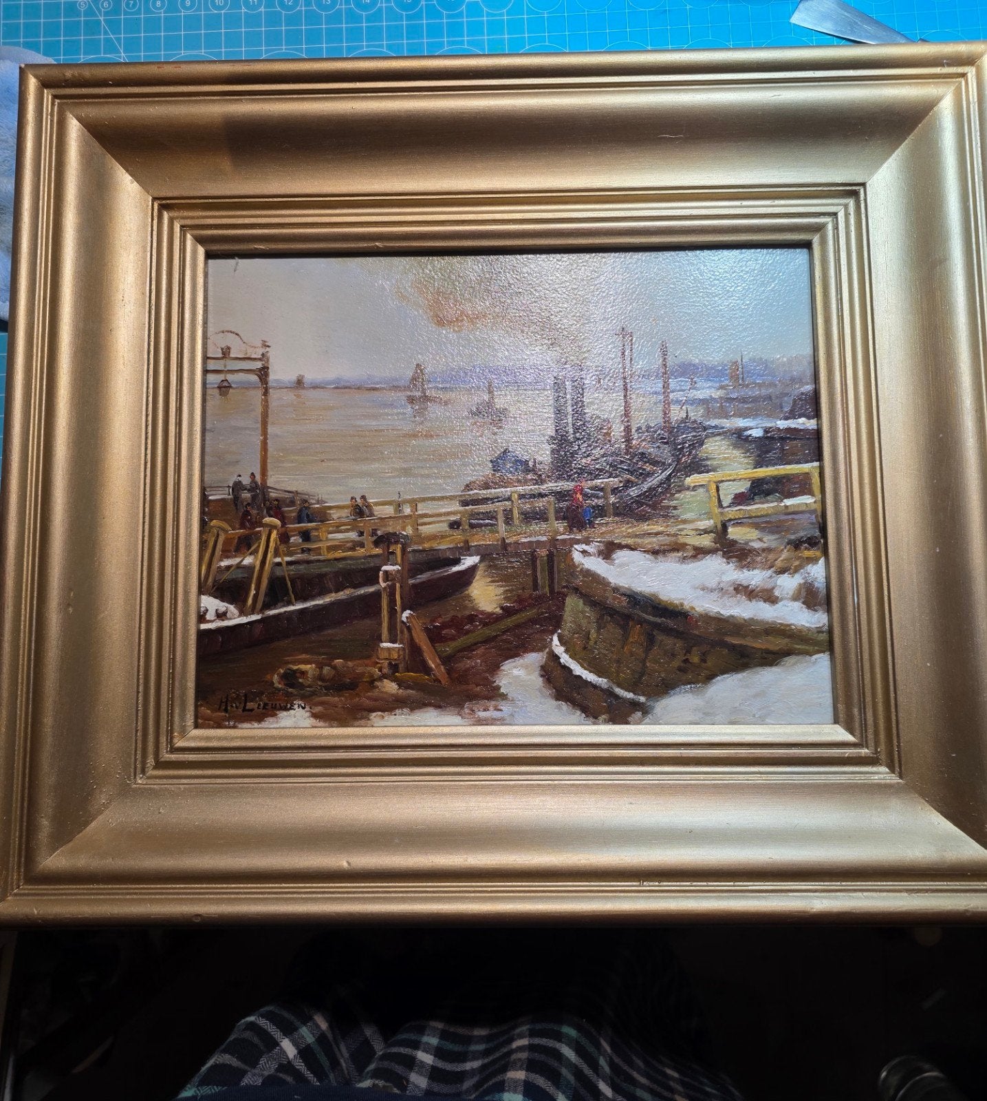 Hendrik van Leeuwen (1890-1972) – Winter in de haven –, Nederlandse school, Ophalen of Verzenden, Gesigneerd, Olieverf