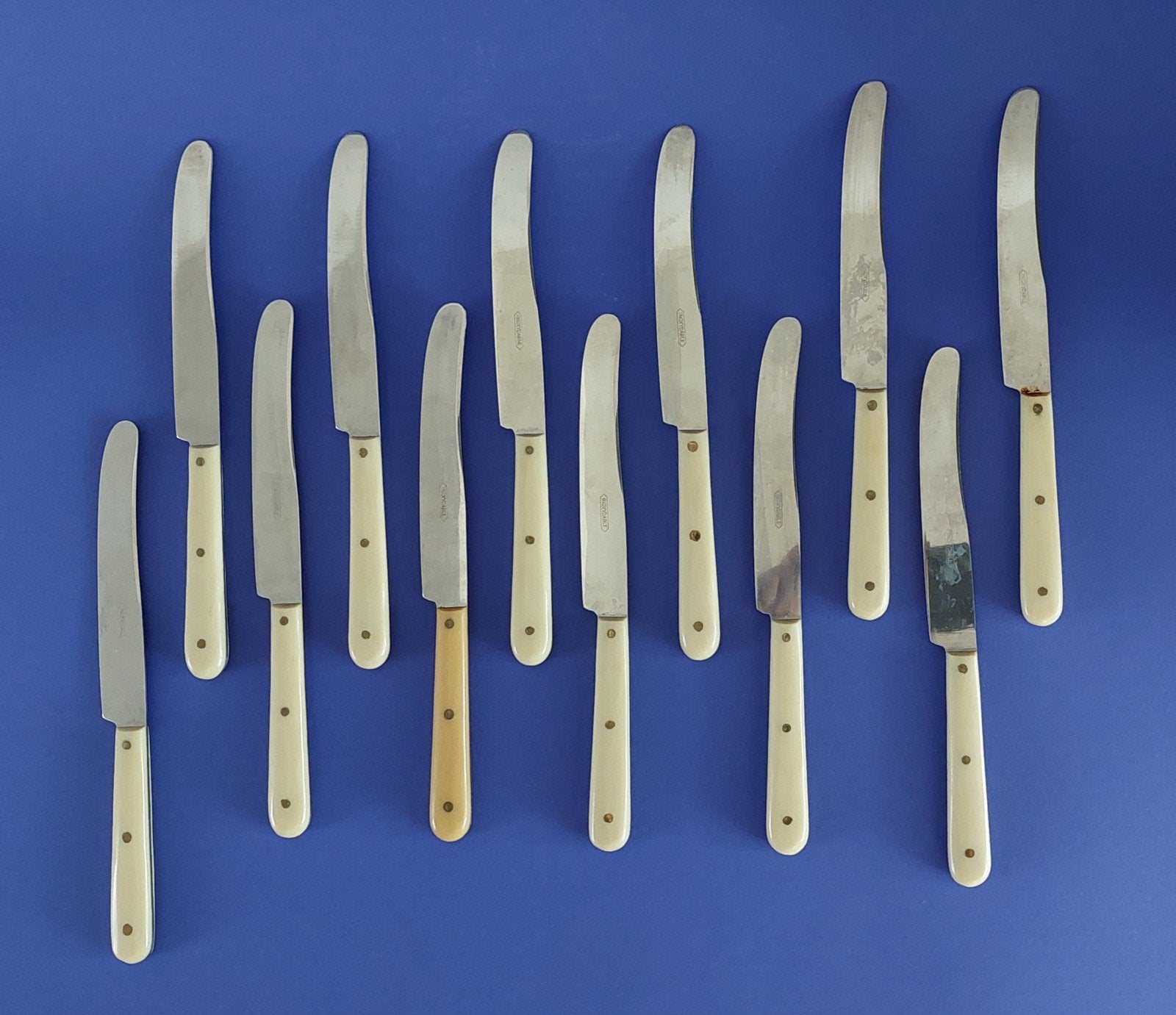 Set van 12 Vintage Dinermessen met Crèmekleurig Heft, Antiek en Kunst, Ophalen of Verzenden