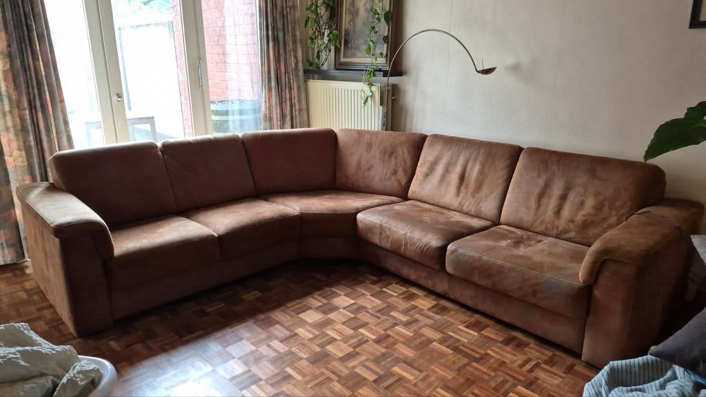 Grote stevige hoekzetel 290x270cm in alcantara, Ophalen, Gebruikt, Leer